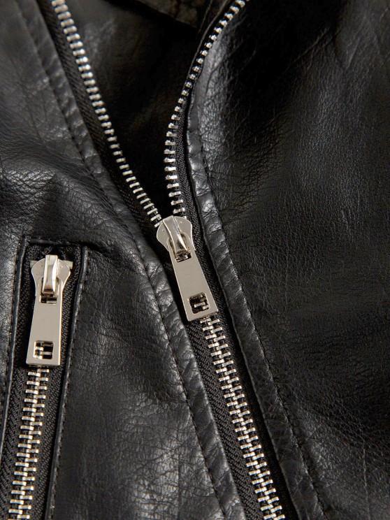 Zip Up Pockets Faux Leather Biker Jacket - LuckyFash™