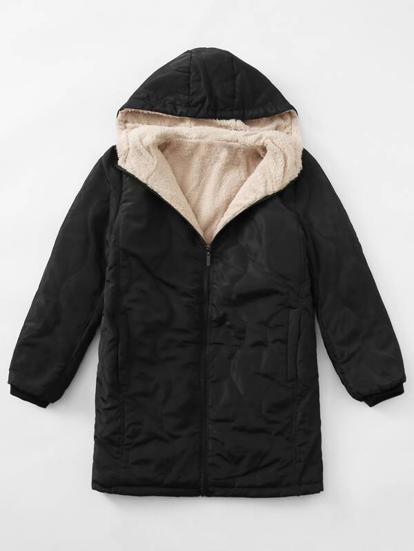 Zip Up Sherpa Lined Hooded Coat - LuckyFash™