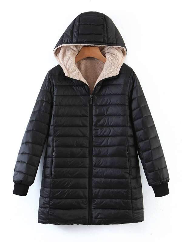 Zip Up Teddy Lined Hooded Padded Coat - LuckyFash™