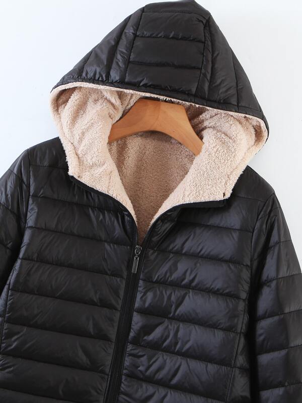 Zip Up Teddy Lined Hooded Padded Coat - LuckyFash™