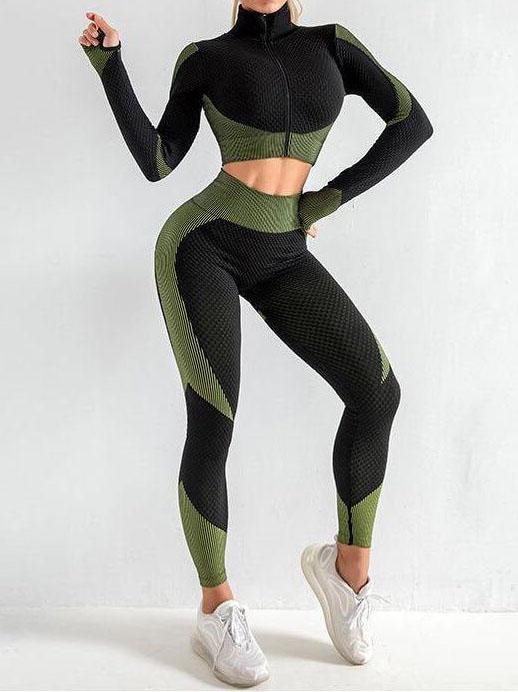 Zipped Long Sleeve Butt-lifting Pinky Set - LuckyFash™