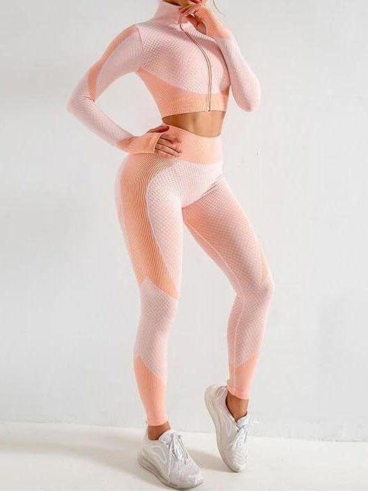 Zipped Long Sleeve Butt-lifting Pinky Set - LuckyFash™