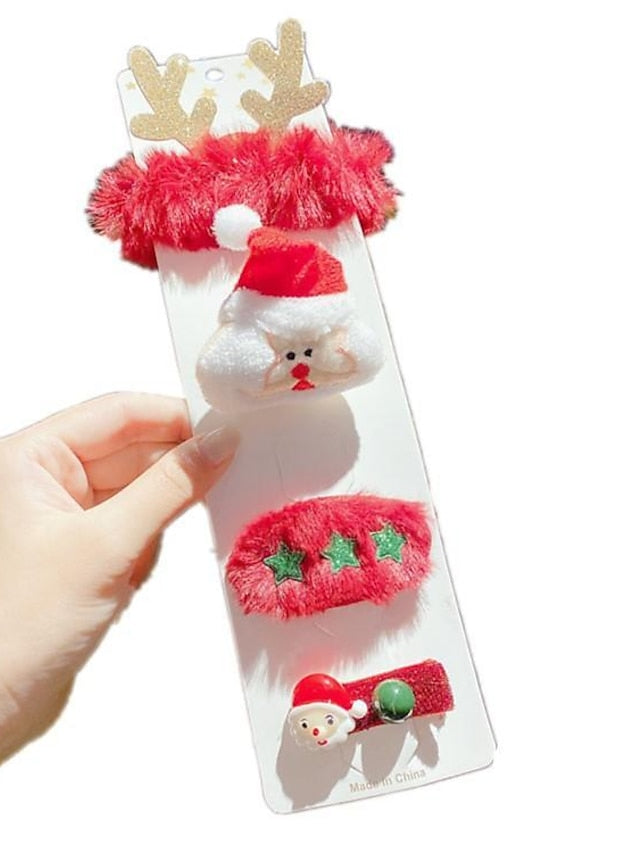 1PC Women's Girls' Hair Accessory Set For Christmas Fabric Christmas elk set of four santa claus set of four Four-piece Christmas elk pop ring - LuckyFash™