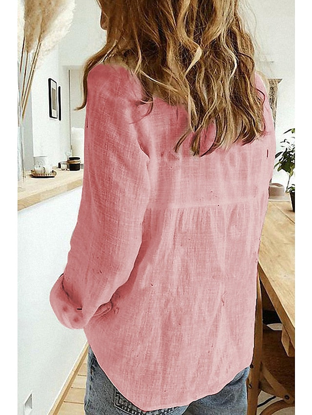 Women's Shirt Blouse Black White Pink Plain Button Long Sleeve Daily Weekend Streetwear Casual Shirt Collar Regular S - LuckyFash™