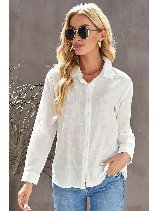 Women's Shirt Blouse Black White Pink Plain Button Long Sleeve Daily Weekend Streetwear Casual Shirt Collar Regular S - LuckyFash™