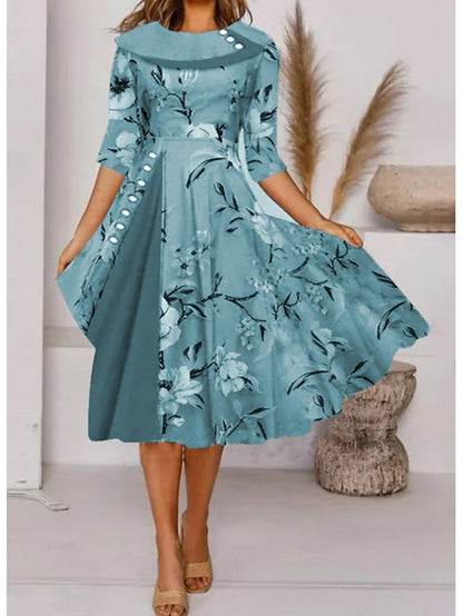 Womenâ€˜s A Line Dress Knee Length Dress Gray Half Sleeve Floral Print Spring Summer Crew Neck Elegant Casual 2023 S M L XL XXL 3XL - LuckyFash™