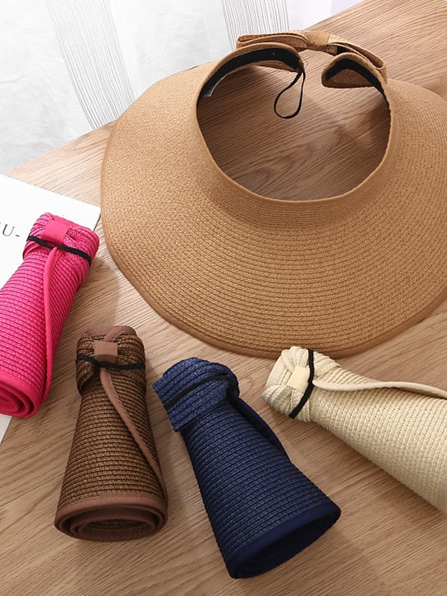 14 Colors Summer Folding Empty Top Hat Straw Hat Sun Hat Beach Hat Sunshade Sun Hat Panama Women's Men's Straw Hat - LuckyFash™