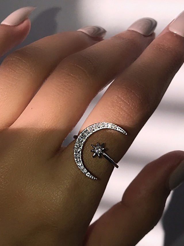 1PC Ring For Women's Daily Date Rhinestone Alloy Moon Star - LuckyFash™